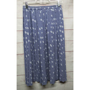 Vintage Size 9 Blue & White Striped Flower Pleated Skirt Elastic Waist Canada